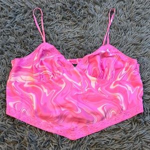 Pink and white lace spaghetti strap crop top